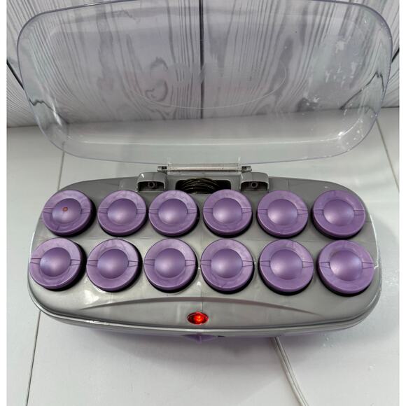 Conair ION Shine Purple Hot Rollers 12 Flocked Curlers with Clips TESTED WORKING - Picture 3 of 5